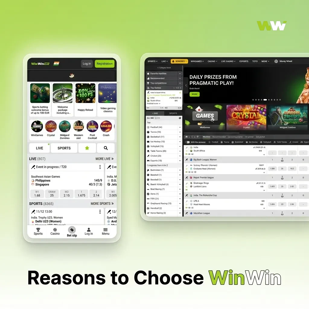 Infographic listing WinWin betting benefits: local Bangladeshi payments, wide sports odds, large casino library, mobile app, clear bonuses