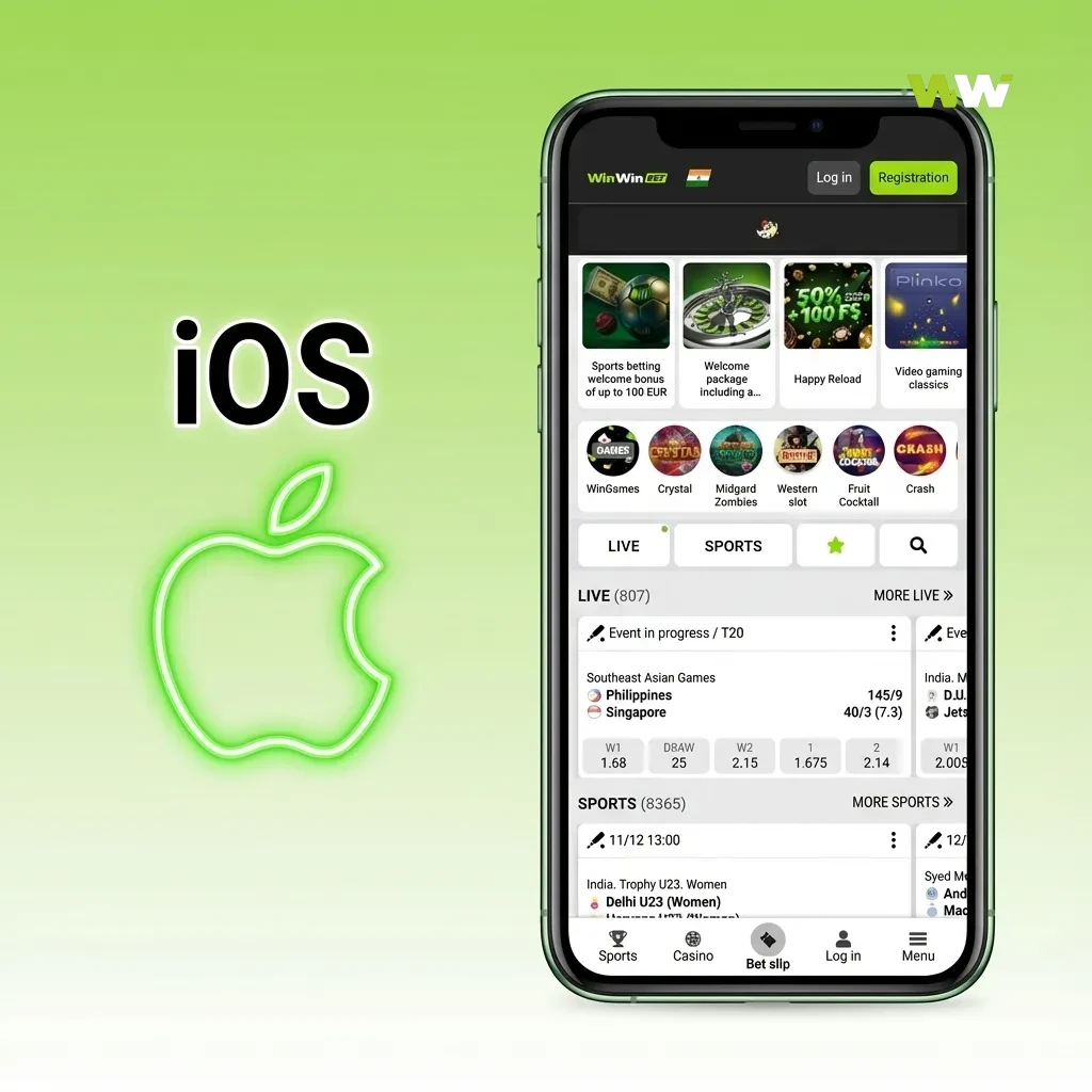 iPhone screen showing steps in Safari to add WinWin casino website as an app-like home screen shortcut on iOS