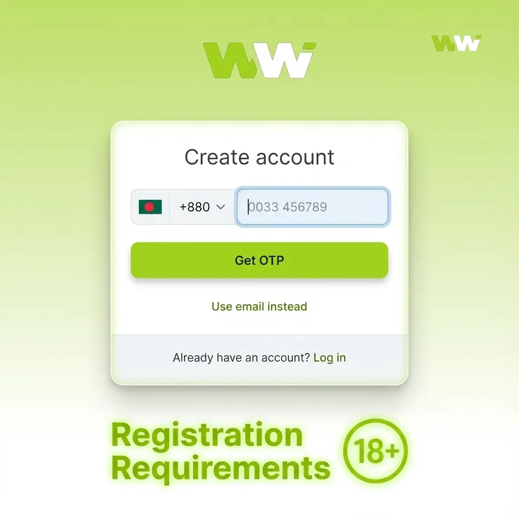 Illustration of WinWin registration rules: 18+ age, real personal data, single account, valid ID, and Bangladesh legal compliance.
